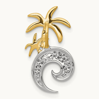 Diamond Double Palm Tree and Wave Chain Slide, 14K Two-tone