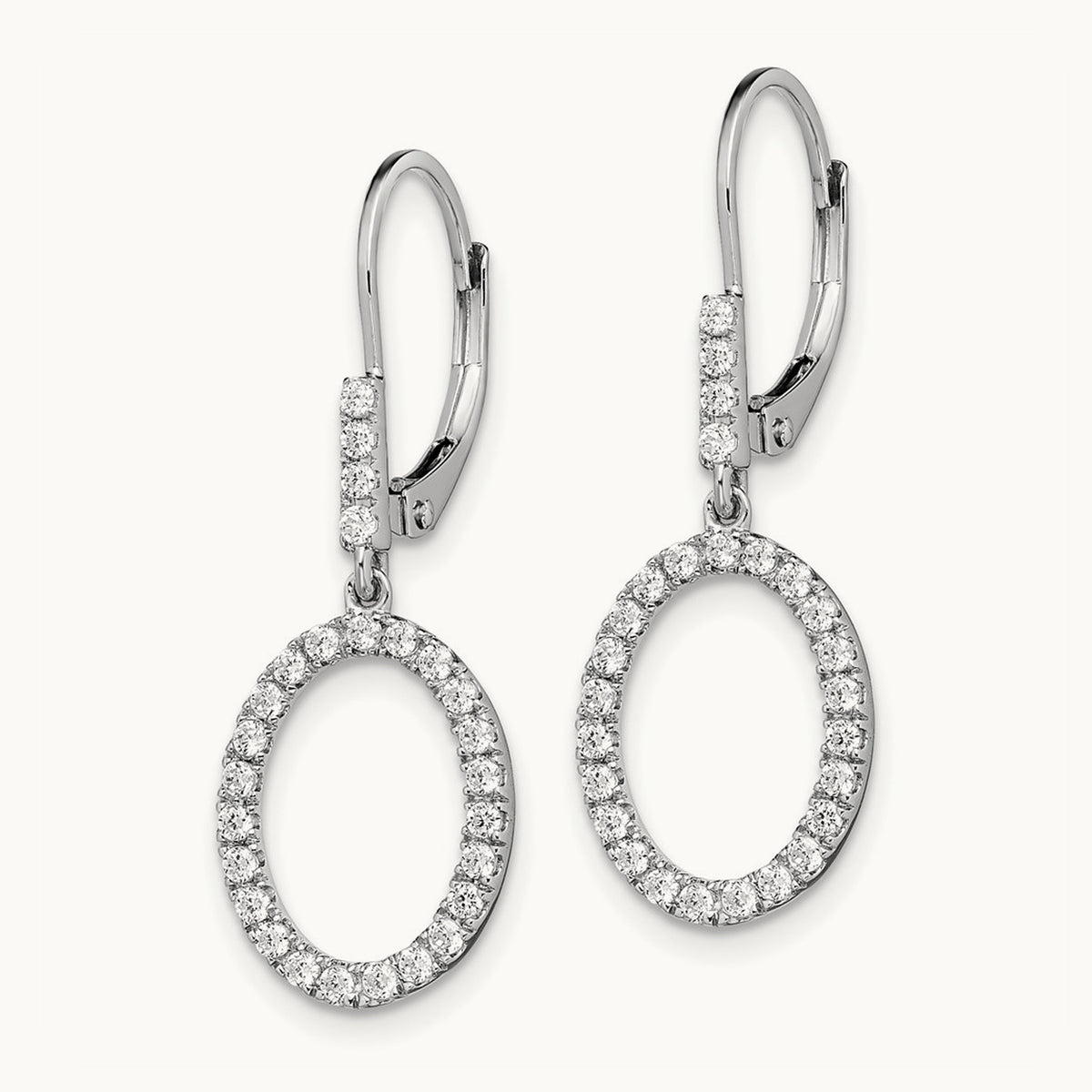 Dangle Oval Leverback Earrings, 0.50 ct tw Lab-Grown Diamond — 14K White Gold