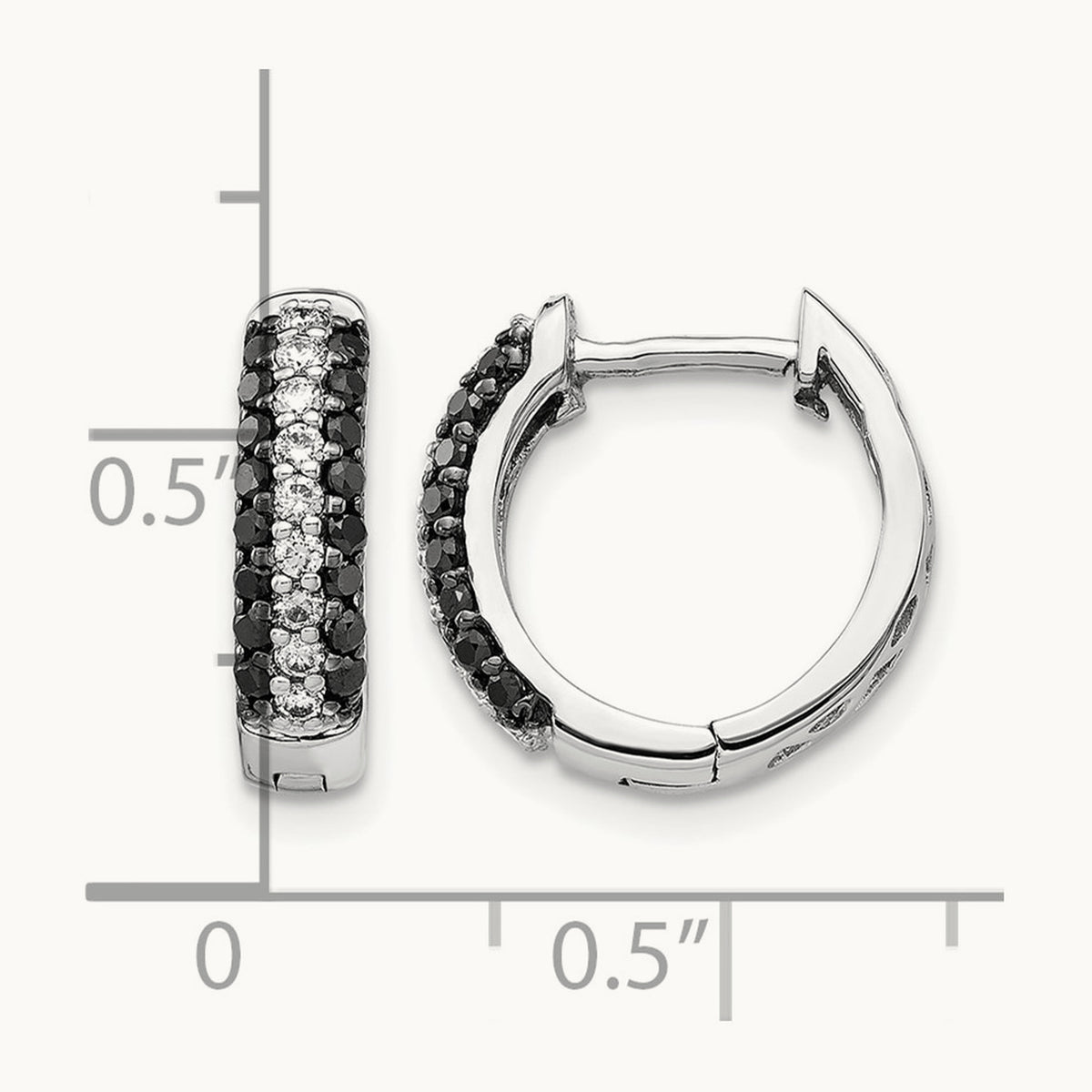 White and Black Diamond Hinged Hoop Earrings, 14K White Gold