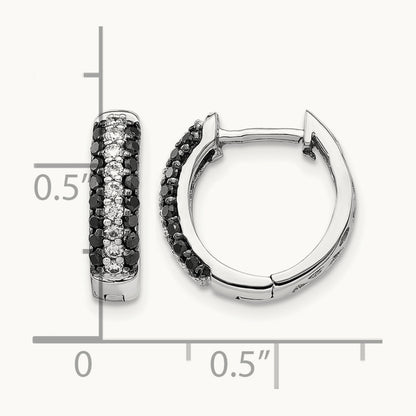White and Black Diamond Hinged Hoop Earrings, 14K White Gold