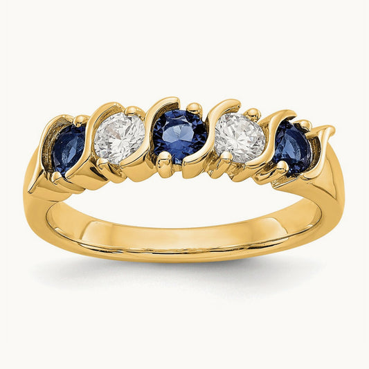 Diamond w/Sapphire Band, 14K Yellow Gold