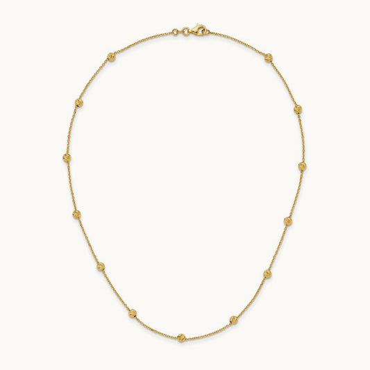 Diamond-cut Beads Station Necklace, 14K Yellow Gold