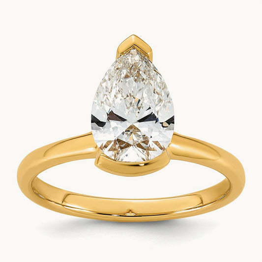 Pear Half Bezel Engagement Ring, 2-4 ct Lab-Grown Diamond