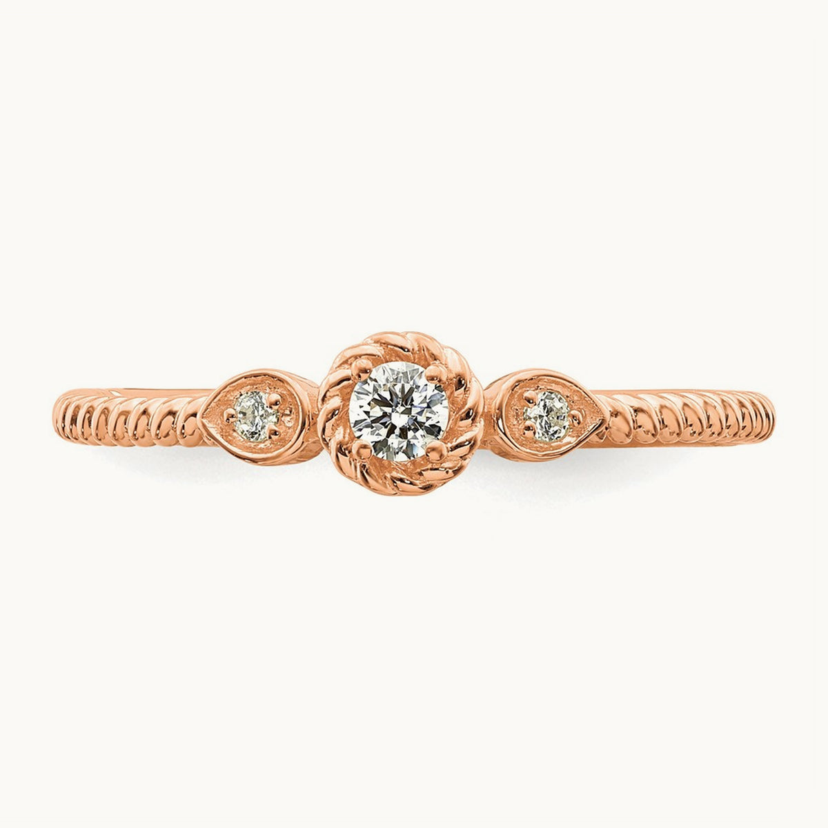 Roped Band Petite Round Complete Diamond Ring — 14K Rose Gold, 7