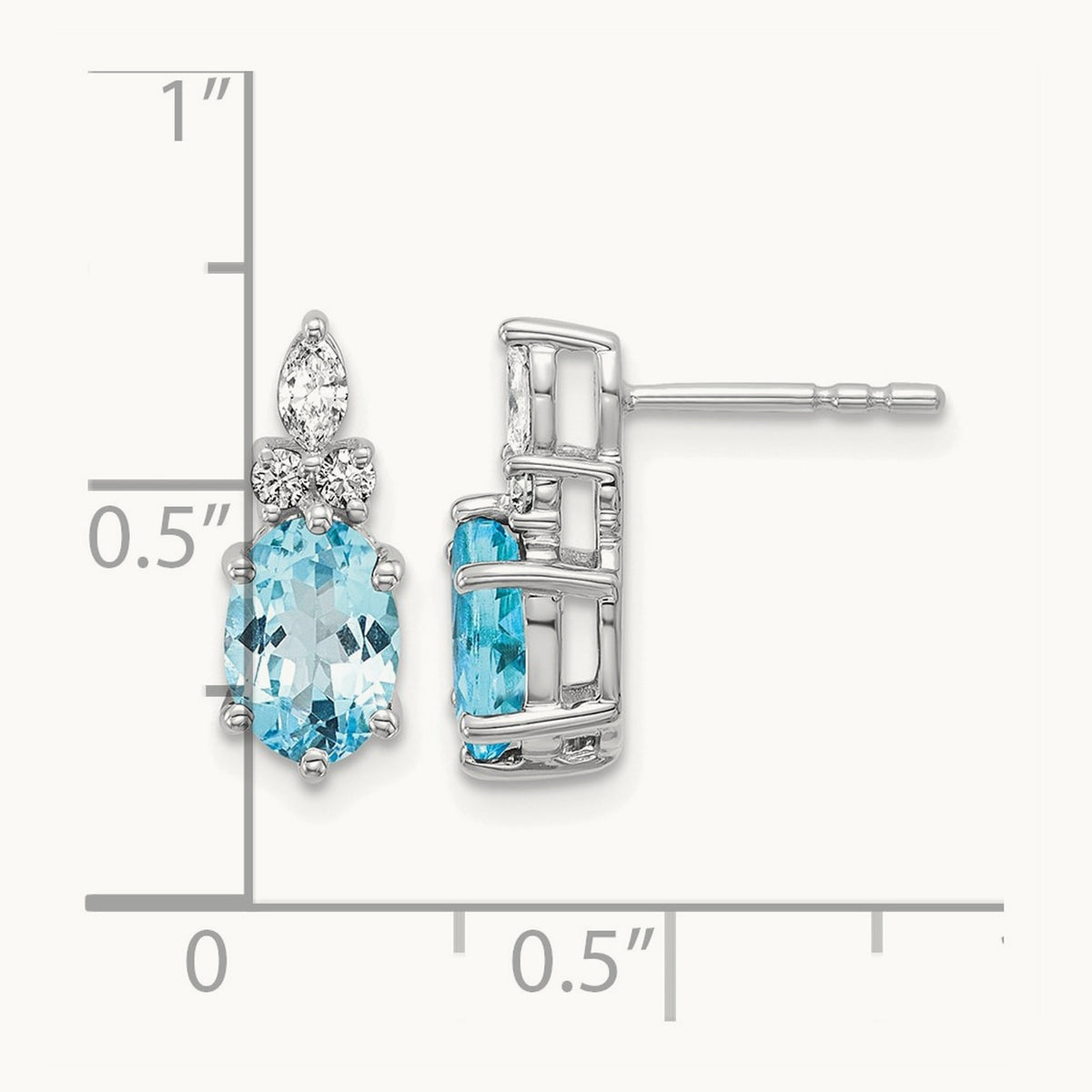 Diamond and Blue Topaz Post Earrings — 14K White Gold