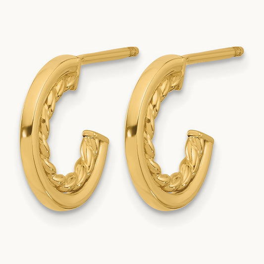Polished and Textured J-Hoop Post Earrings, 14K — Leslie's