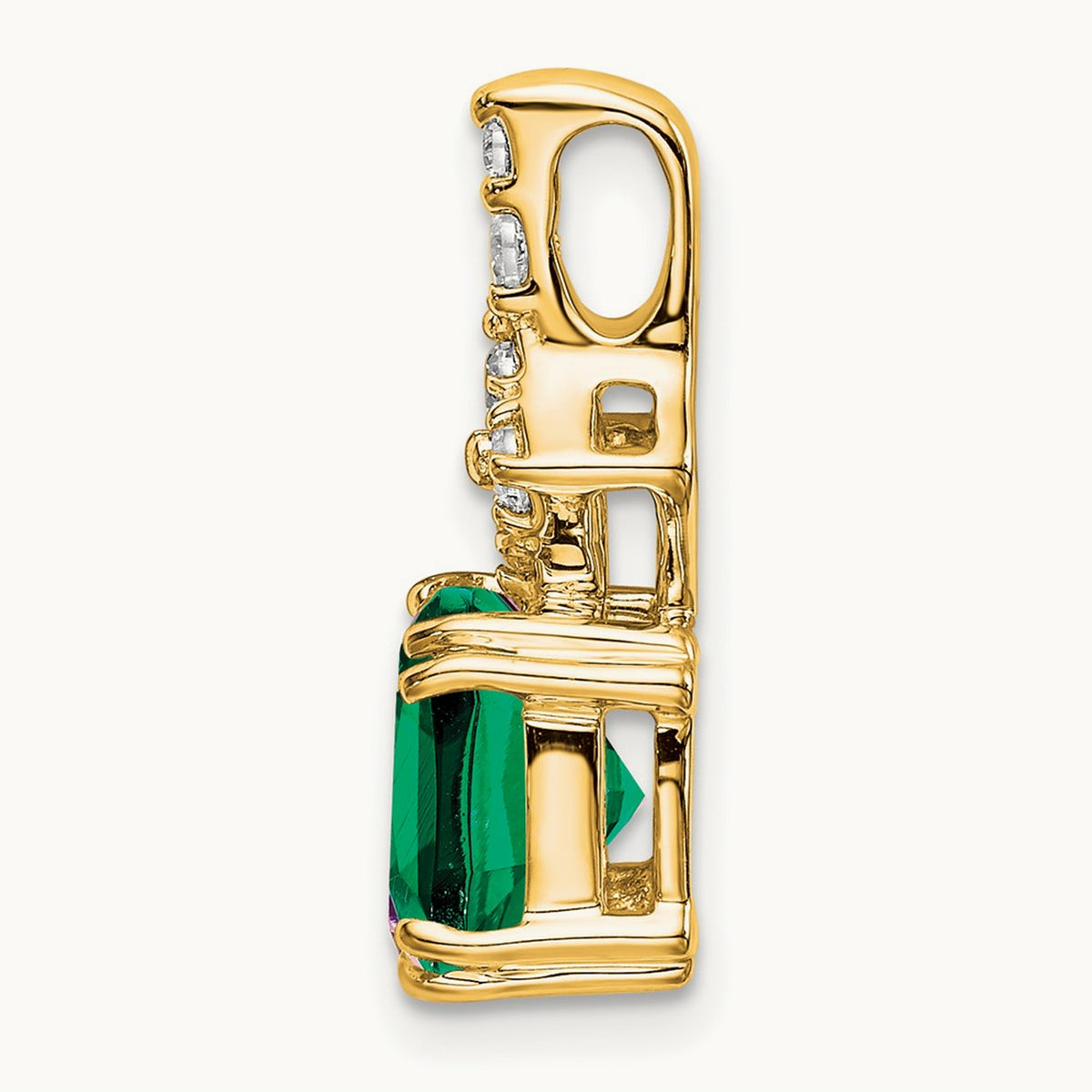 Created Emerald Pendant, 0.20 ct tw Lab-Grown Diamond — 14K Yellow Gold