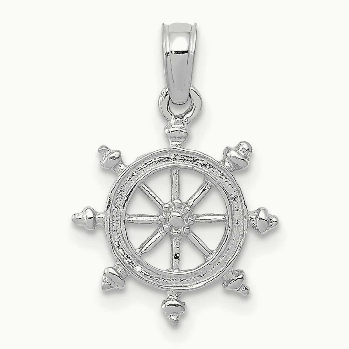 Ship Wheel Pendant — 14K White Gold