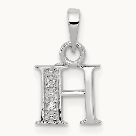 Rhodium-plated Diamond Letter H Initial Pendant, 14K White Gold