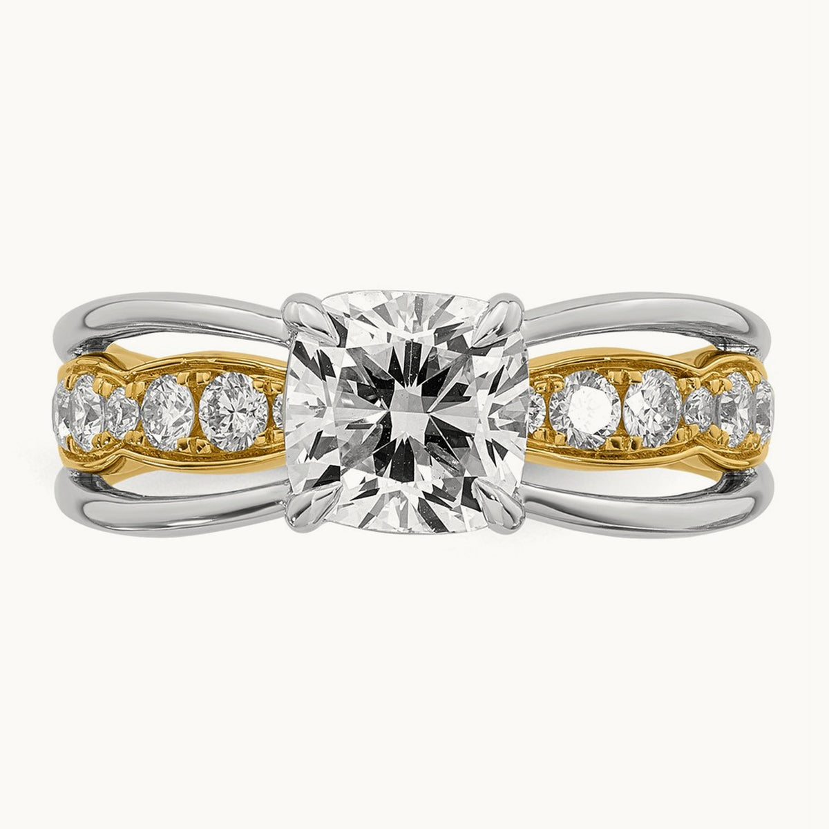 14ktt Certified Cushion Center Lab Grown Diamond VS+ F+ Ring — 14K Two-Tone Gold, 2.03 ct tw