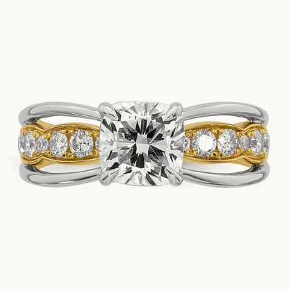 14ktt Certified Cushion Center Lab Grown Diamond VS+ F+ Ring — 14K Two-Tone Gold, 2.03 ct tw