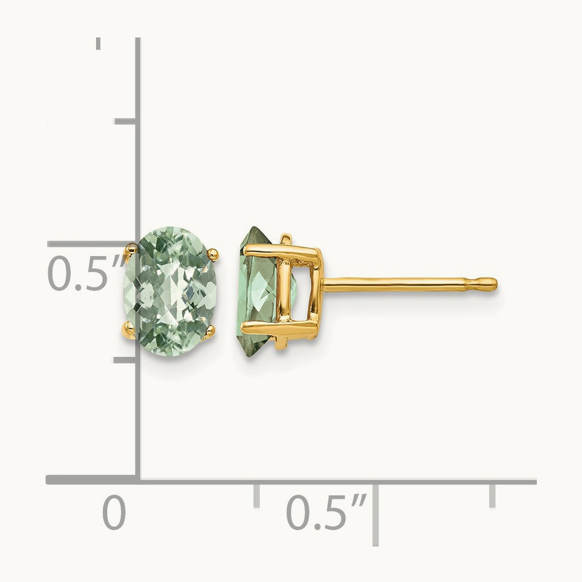 7x5 Oval Checker-Cut Green Quartz Earrings, 14K