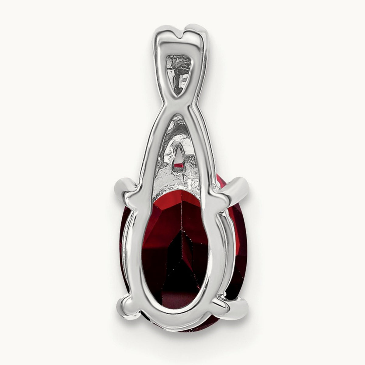 Oval Garnet and Diamond Pendant — 14K White Gold