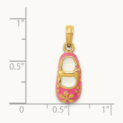 Enameled 3D Baby Shoe Pendant, 14K Pink