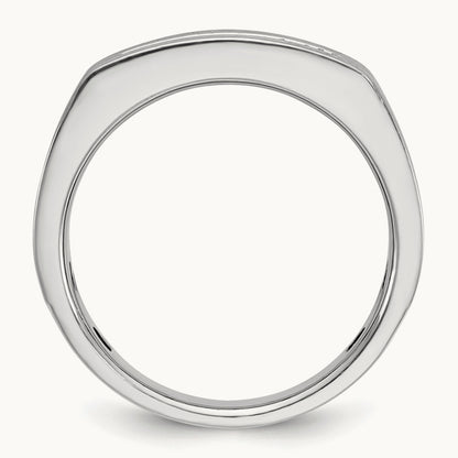 w/ Black RH IBGoodman Men's Satin & Grooved 5-Stone Dia Ring, 14K White Gold