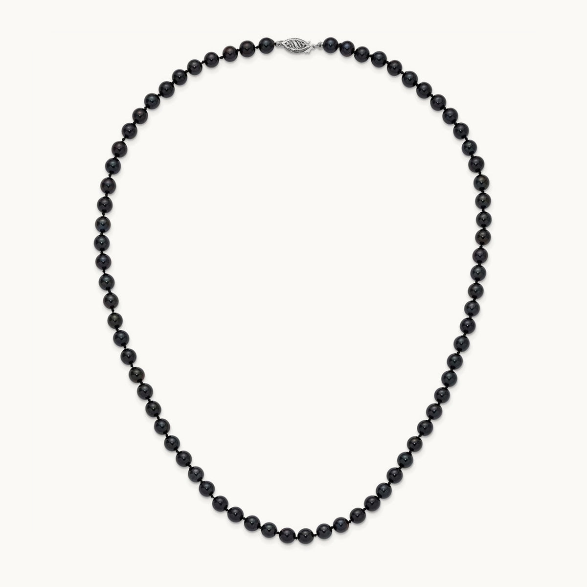 6- Round Black Saltwater Akoya Cultured Pearl Necklace, 14K White Gold