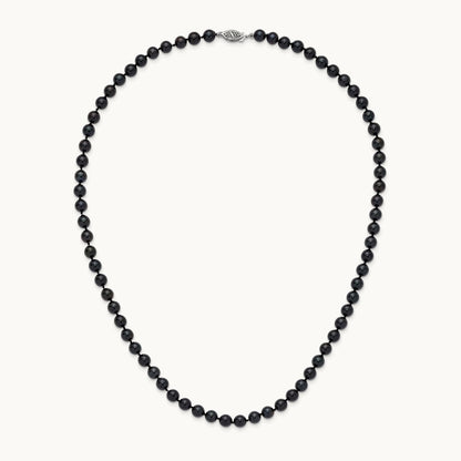 6- Round Black Saltwater Akoya Cultured Pearl Necklace, 14K White Gold