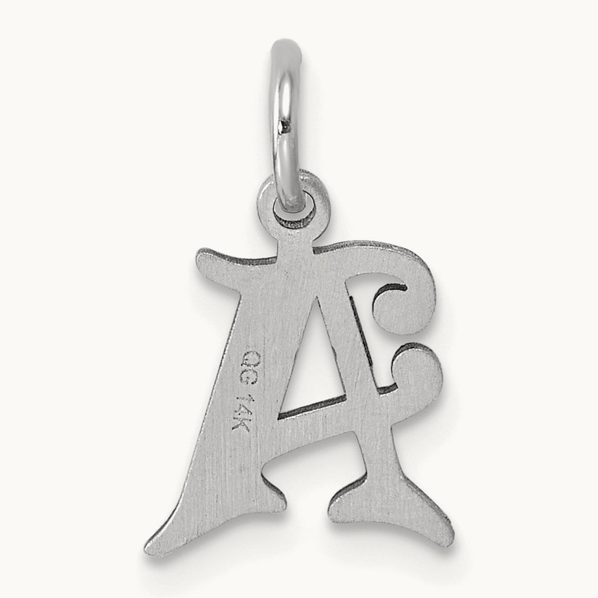 Diamond-cut Initial Charm — 14K White Gold, A