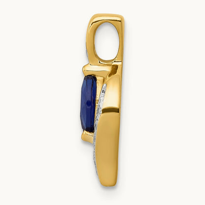 Diamond and Marquise .29 Sapphire Pendant — 14K Yellow Gold