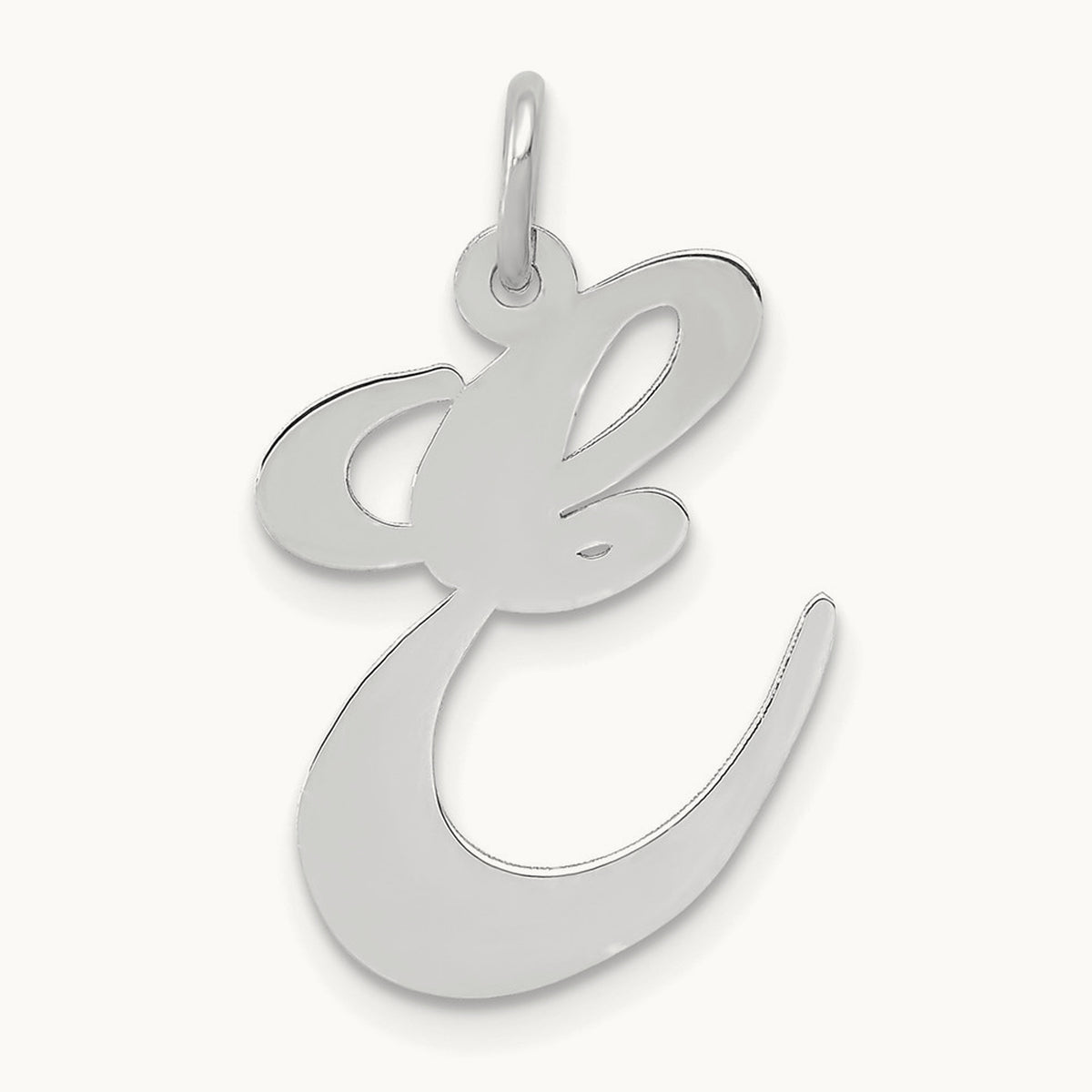 Large Fancy Script Initial Charm — 14K White Gold, E