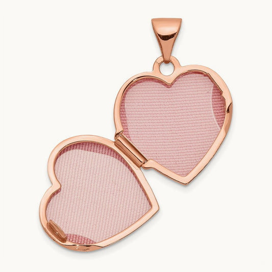 Diamond Polished Heart Locket, 15mm, 14K Rose Gold