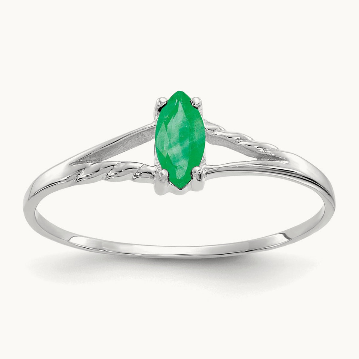Emerald Birthstone Ring, 14K White Gold