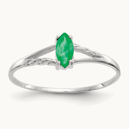 Emerald Birthstone Ring, 14K White Gold