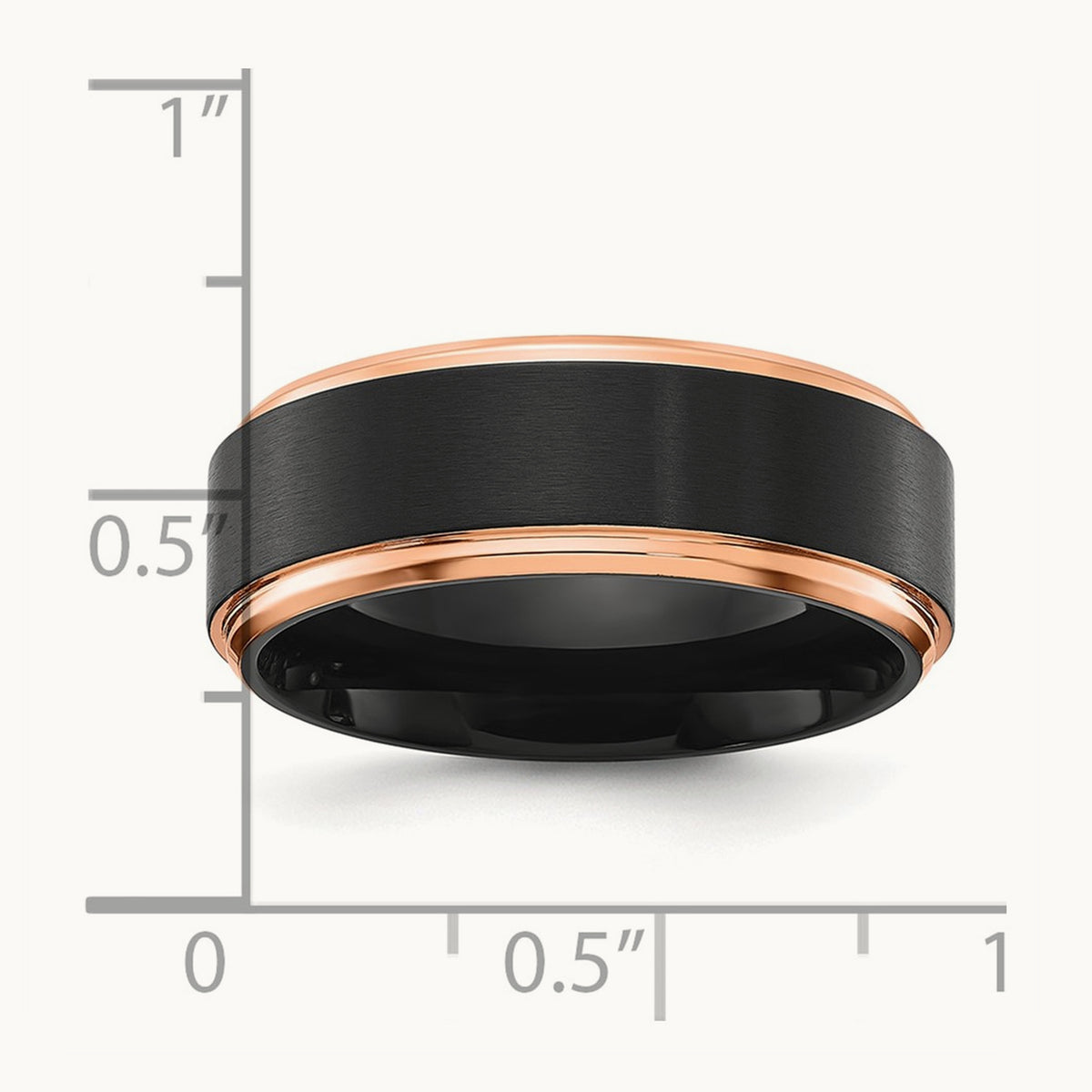 Brushed Center Black and Rose IP-plated Band, 8mm, Titanium