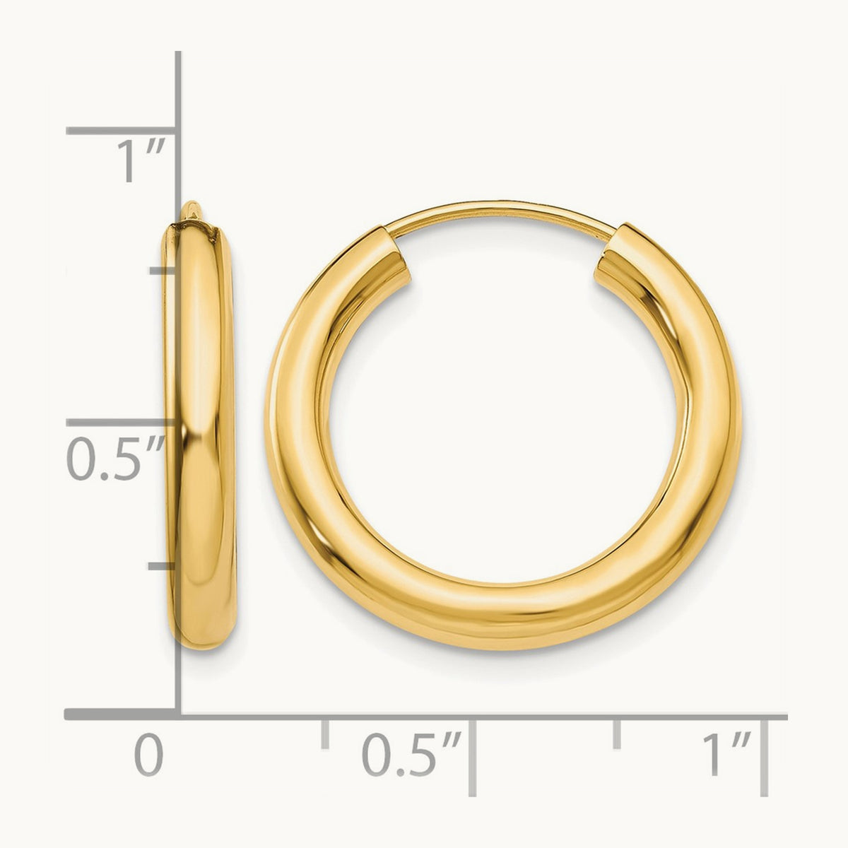 Polished Endless Tube Hoop Earrings, 3.00mm, 14K