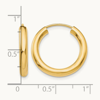 Polished Endless Tube Hoop Earrings, 3.00mm, 14K