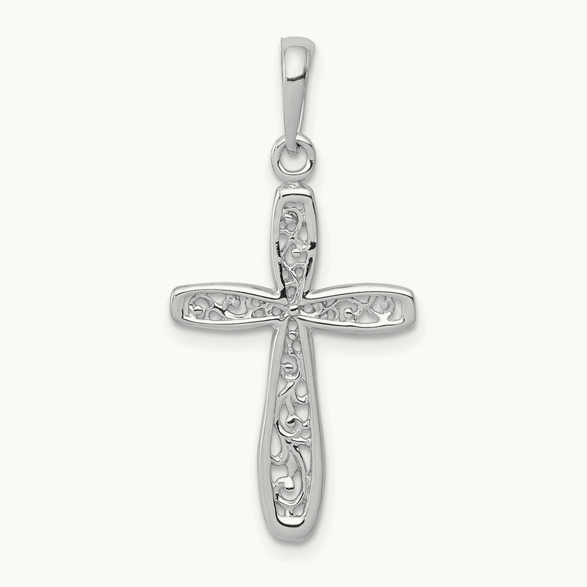 Cross with Filigree Center Charm — 14K White Gold