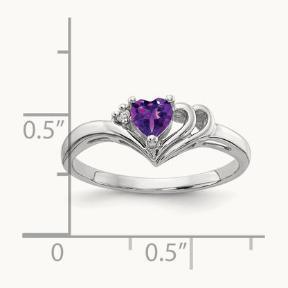 Heart Amethyst AA Diamond ring, 4mm, 14K White Gold