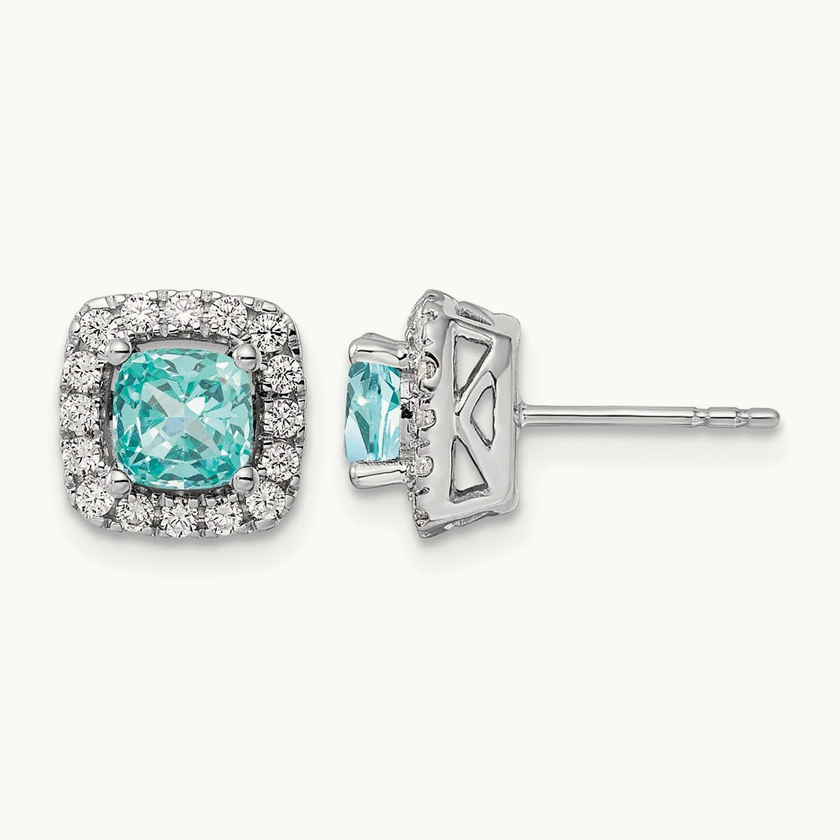 Created Paraiba Halo Post Earrings, 0.50 ct tw Lab-Grown Diamond