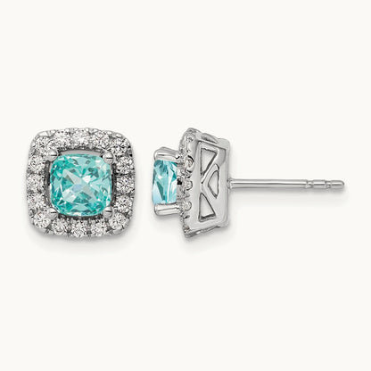 Created Paraiba Halo Post Earrings, 0.50 ct tw Lab-Grown Diamond
