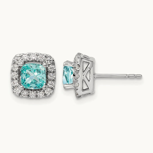 Created Paraiba Halo Post Earrings, 0.50 ct tw Lab-Grown Diamond