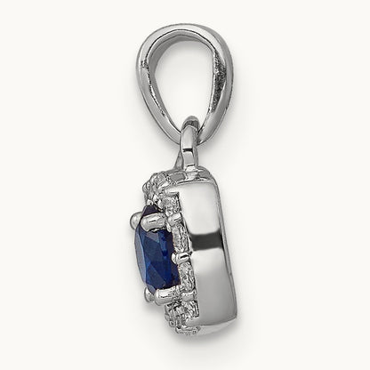 Diamond and .20 Sapphire Square Halo Pendant, 14K White Gold