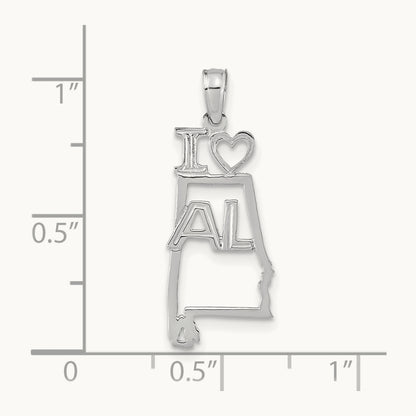 Solid Alabama State Pendant — 14K White Gold