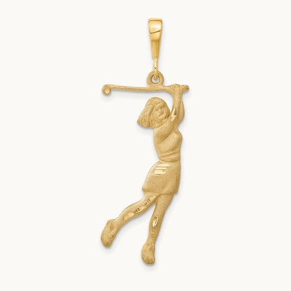 Female Golfer Pendant, 14K