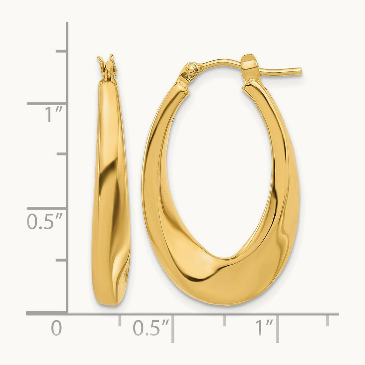Polished Hollow Oval Twist Hoop Earrings — 14K Yellow Gold