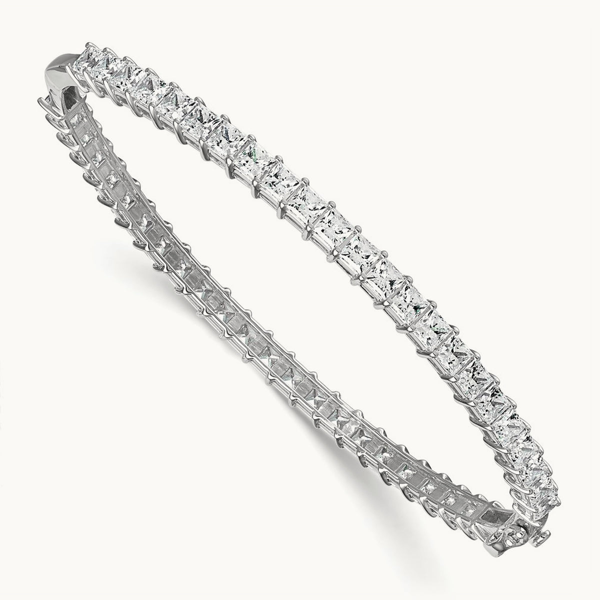 Hinged Bangle, 8.25 ct tw Lab-Grown Diamond — 14K White Gold