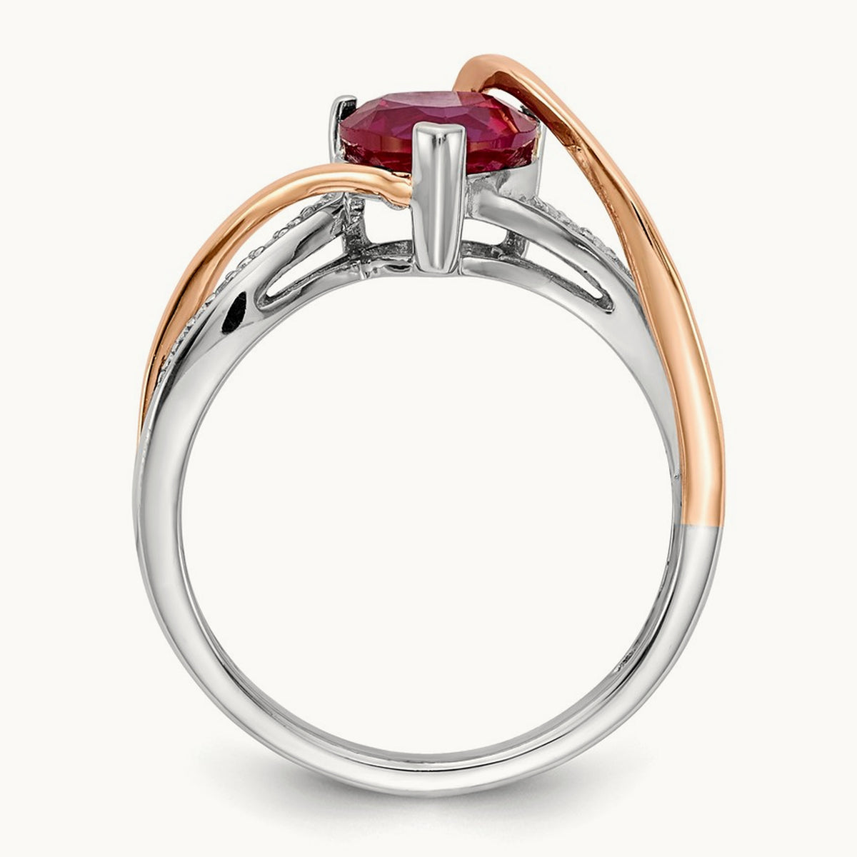 Diamond and Ruby Heart Twist Ring, 14K Two-tone