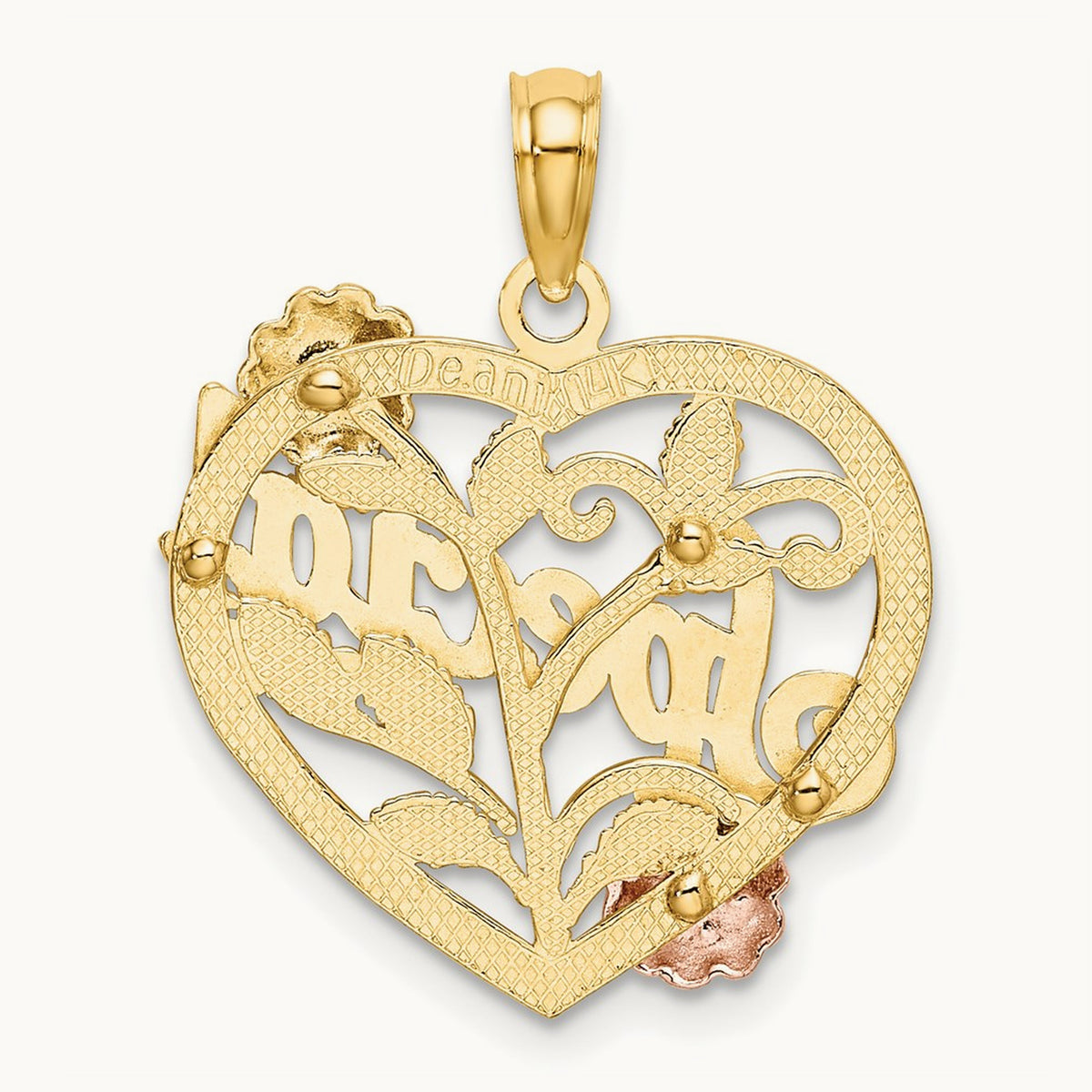w/ White Rhodium SPECIAL On Heart w/ Flower Charm, 14K Two-tone
