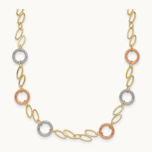 Tri-color Circles Necklace, 14K