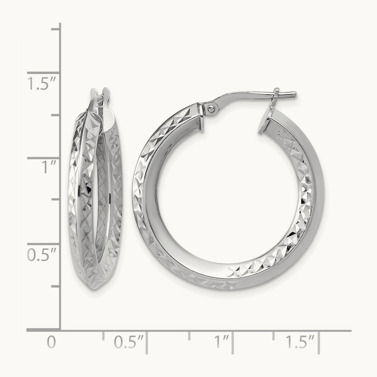 RH-plated Polished and Diamond-cut Hoop Earrings, Sterling Silver — Leslie's
