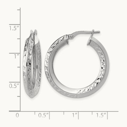 RH-plated Polished and Diamond-cut Hoop Earrings, Sterling Silver — Leslie's