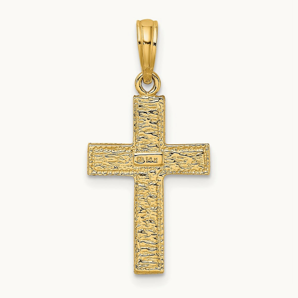 Cross w/ Textured Border Design Charm, 14K