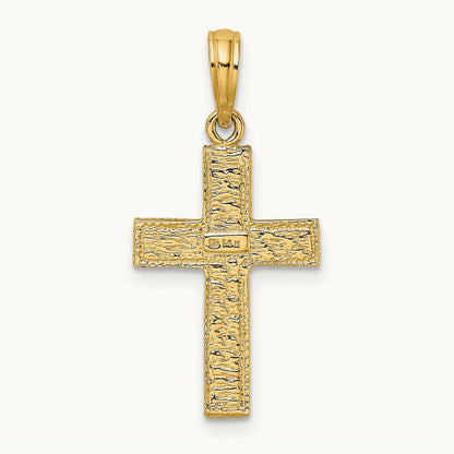 Cross w/ Textured Border Design Charm, 14K
