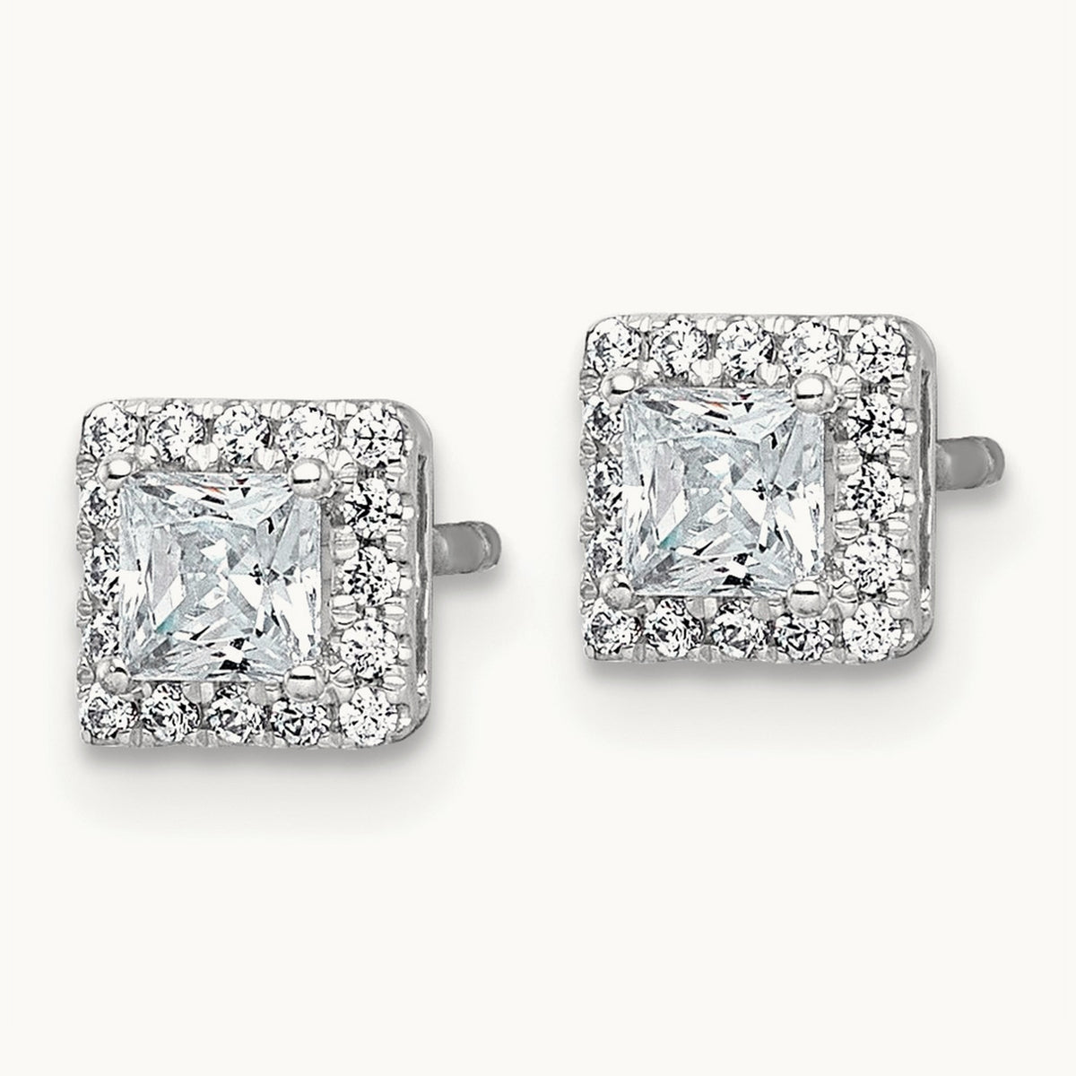 Princess Halo Post Earrings, 0.50-7.50 ct tw Lab-Grown Diamond — 5/8 ct, 14K White Gold