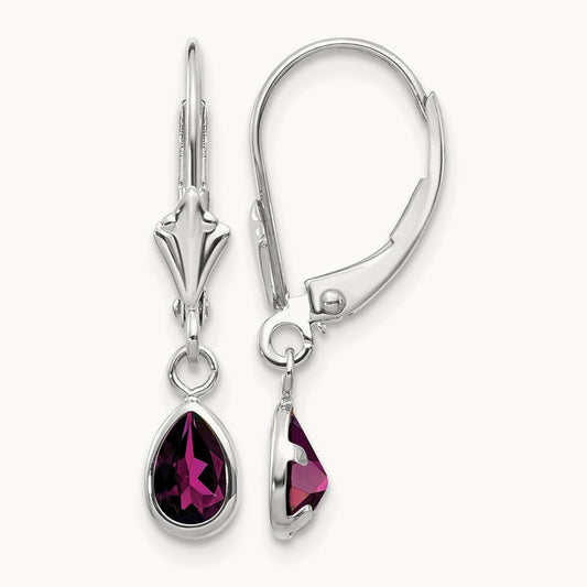 6x4mm Rhodolite Garnet/June Earrings — 14K White Gold