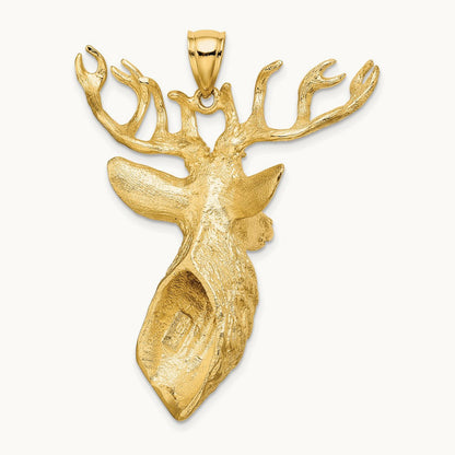 3-D Textured Deer Head Charm, 14K